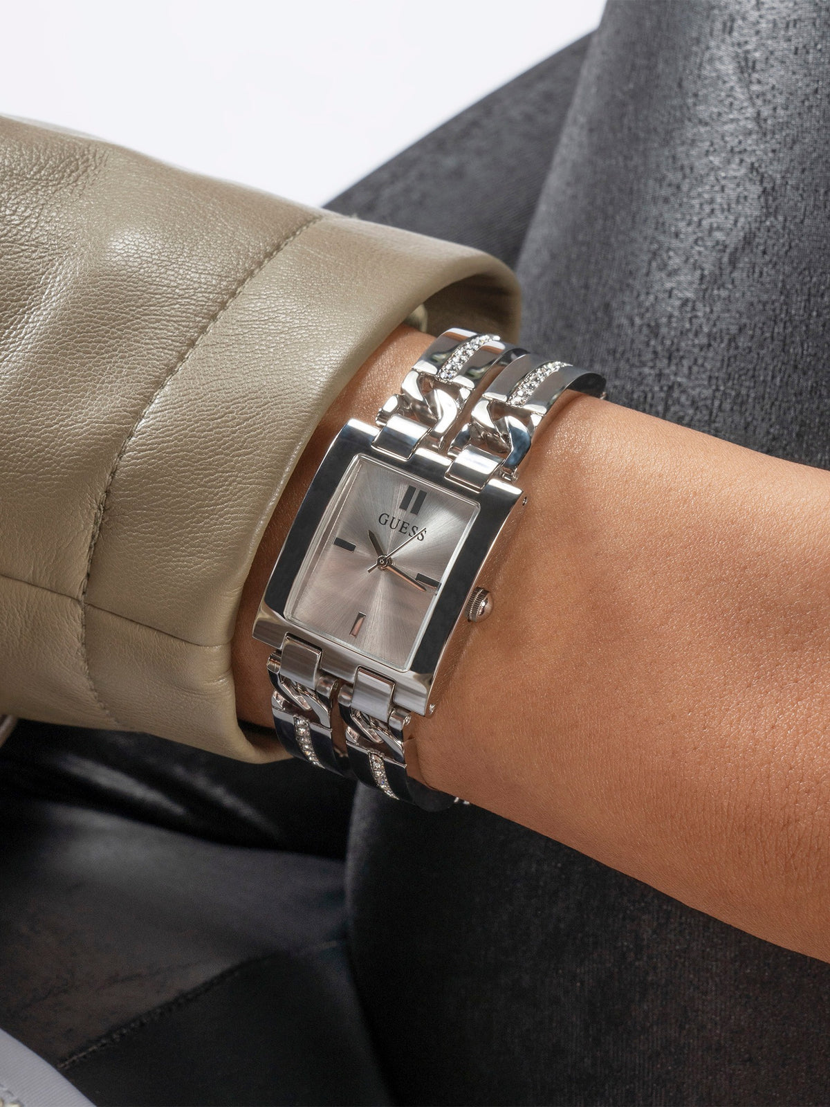Analogue watch with crystal appliqué detailing