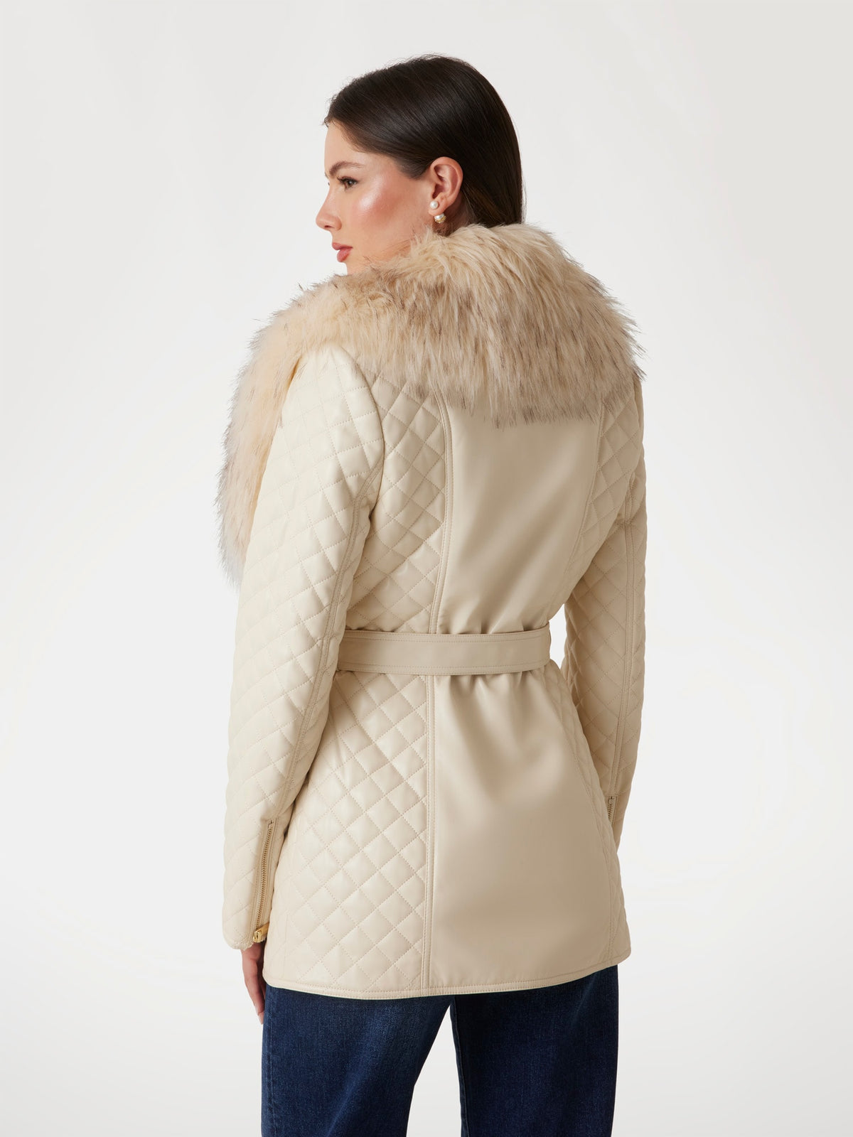 Faux-leather quilted coat