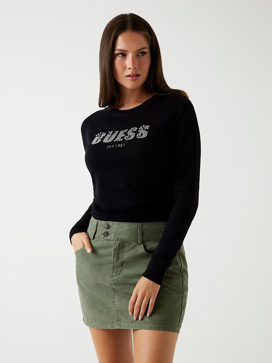 Rhinestone front logo sweater