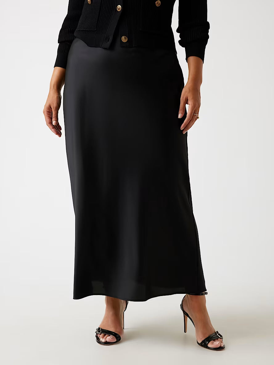 Satin pencil long skirt