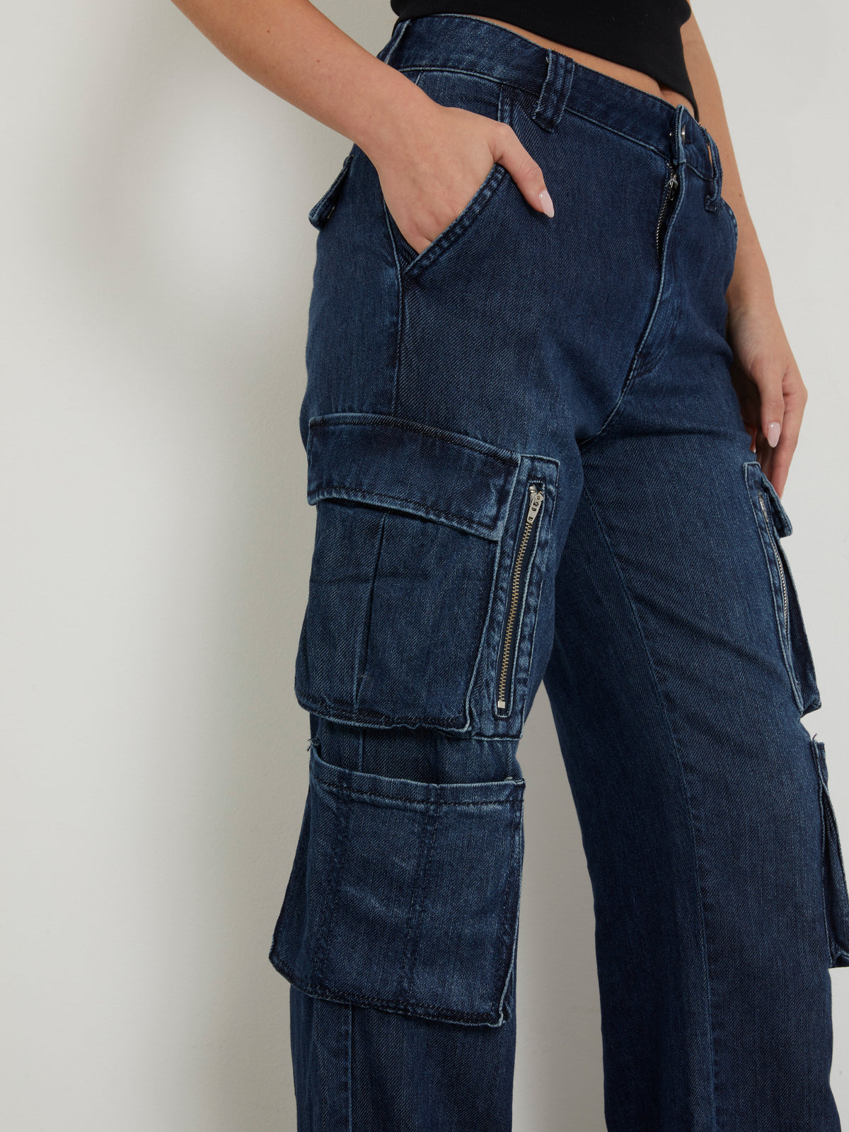 High rise cargo denim pant