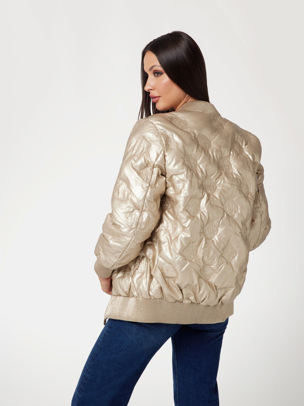 Faux leather long bomber jacket
