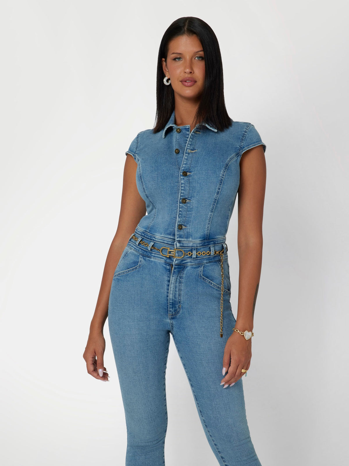 Skinny fit denim jumpsuit