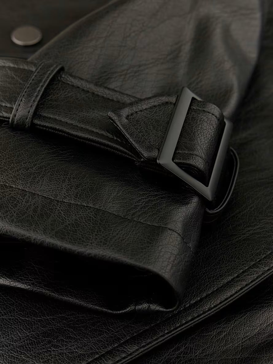 Faux-leather trench coat