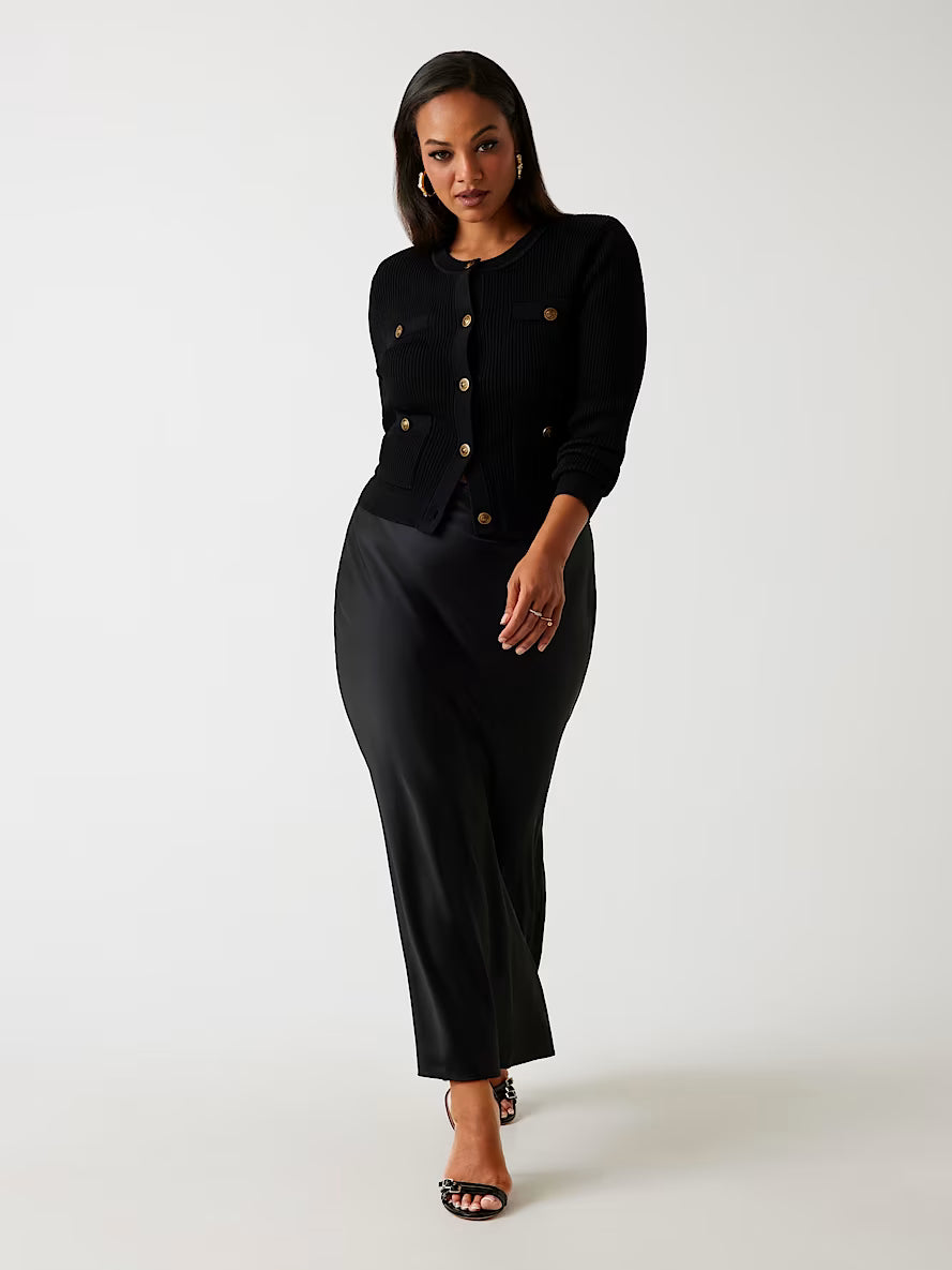 Satin pencil long skirt