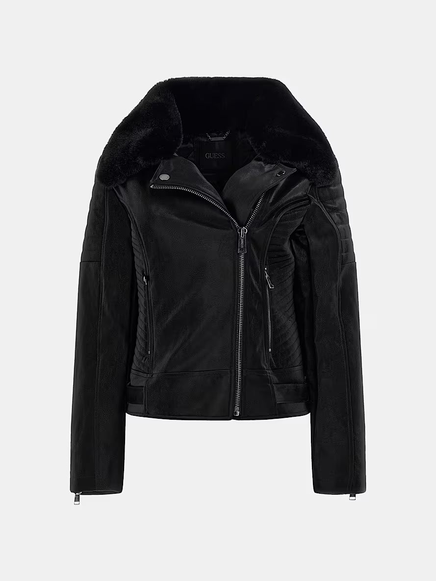 Faux-leather biker jacket