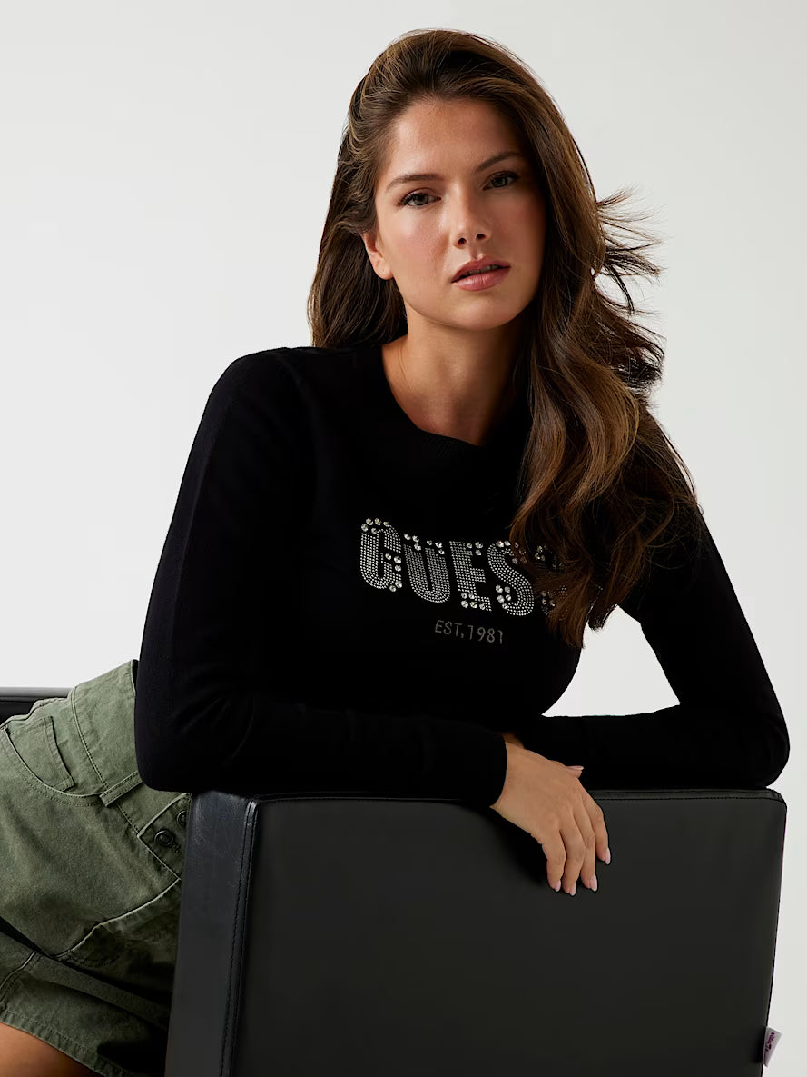 Rhinestone front logo sweater