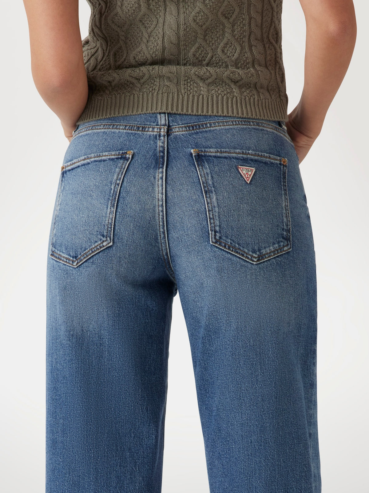 Mid rise wide leg denim pant