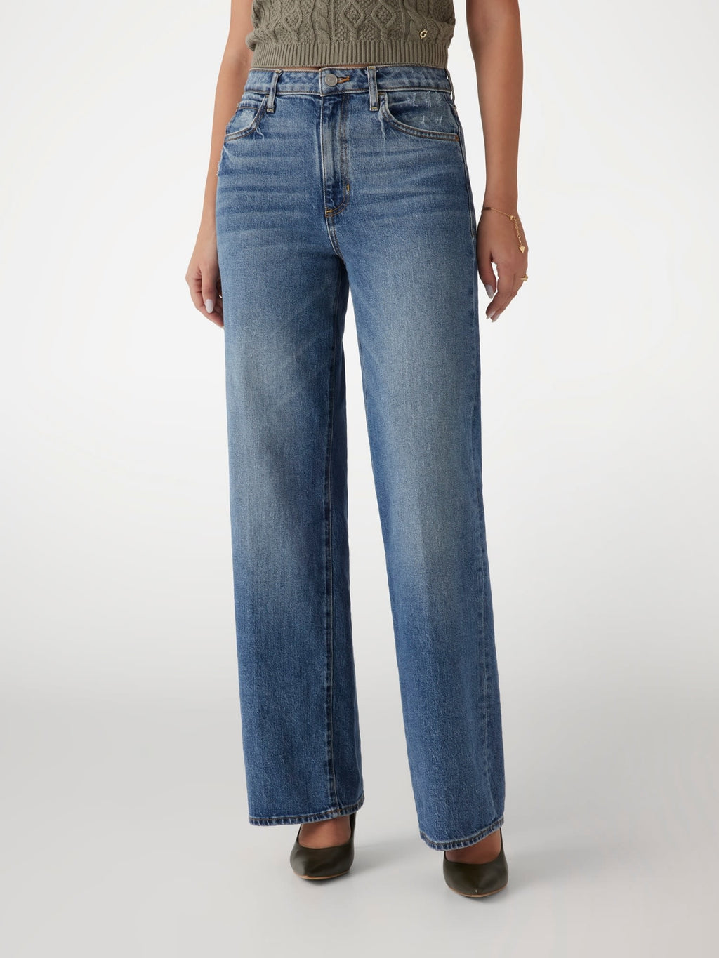 Mid rise wide leg denim pant
