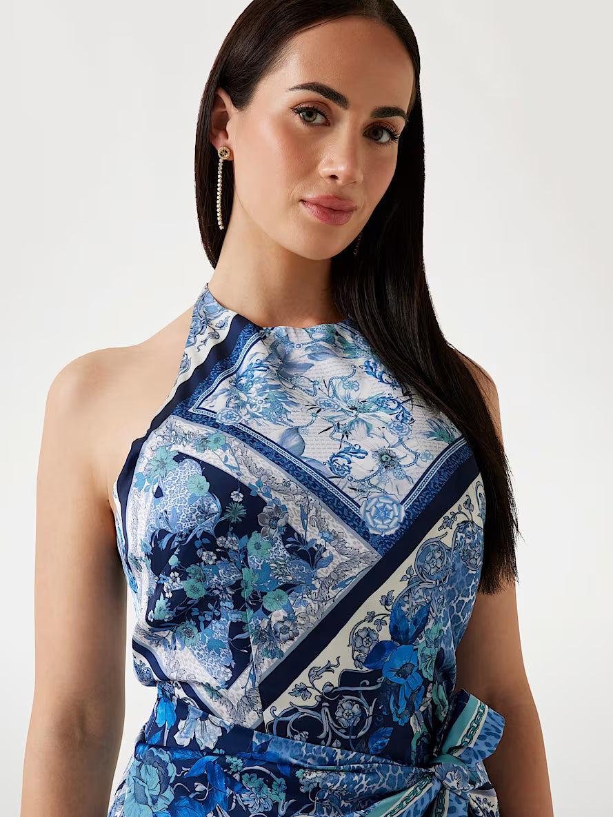 Foulard print mini dress