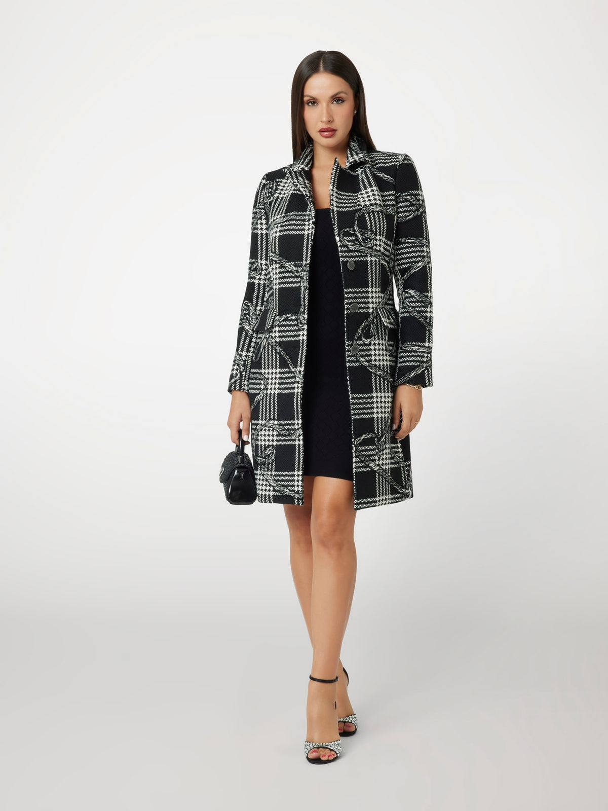 Wool-blend long plaid coat