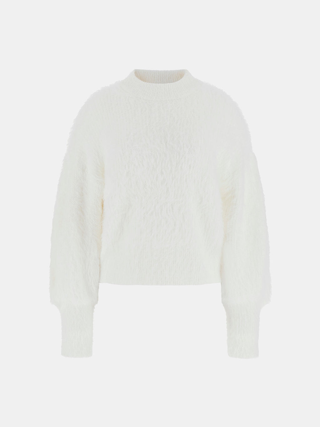 Crew neck fuzzy yarn sweater
