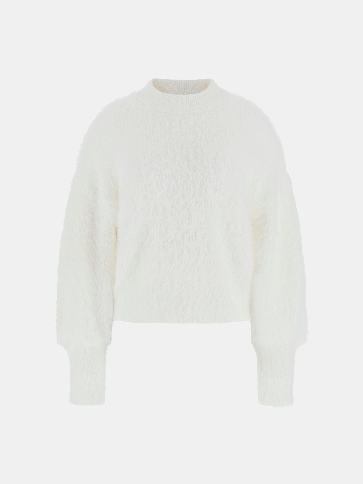 Crew neck fuzzy yarn sweater
