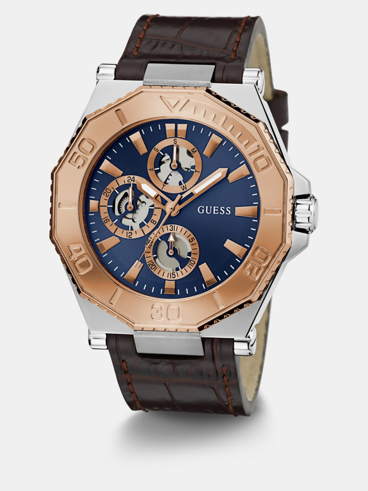 Multi-function watch in genuine leather