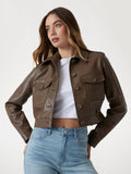 Cropped faux-leather jacket