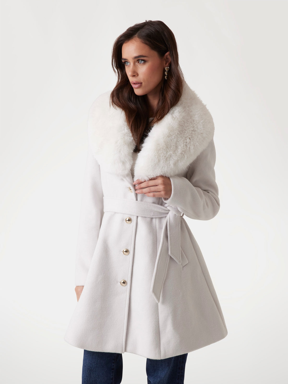 Wool-blend belted coat