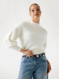 Crew neck fuzzy yarn sweater