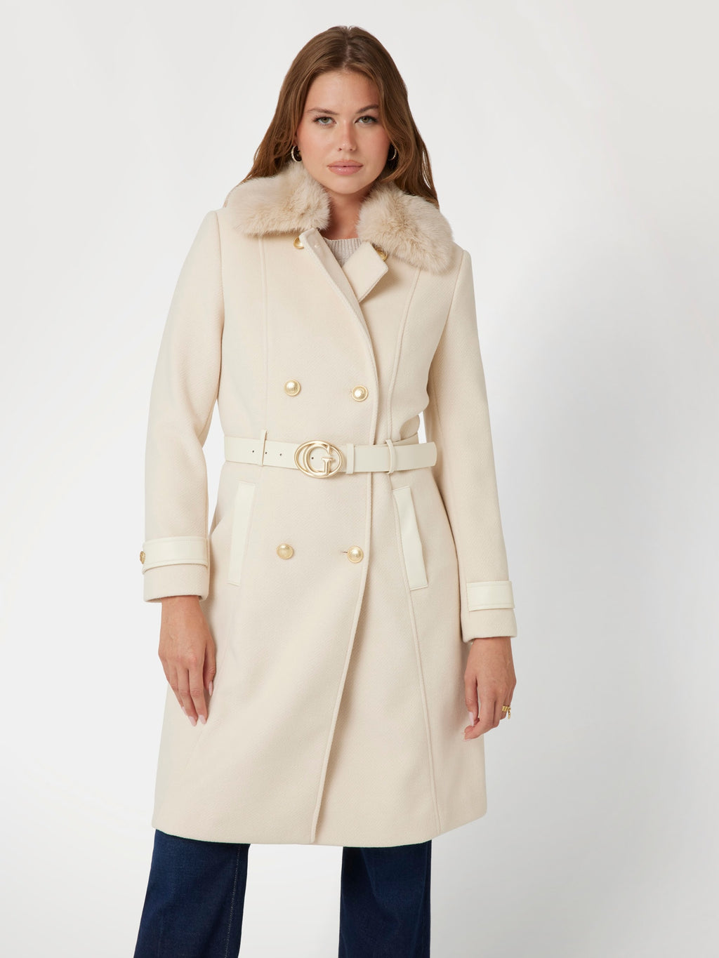 Faux fur collar coat