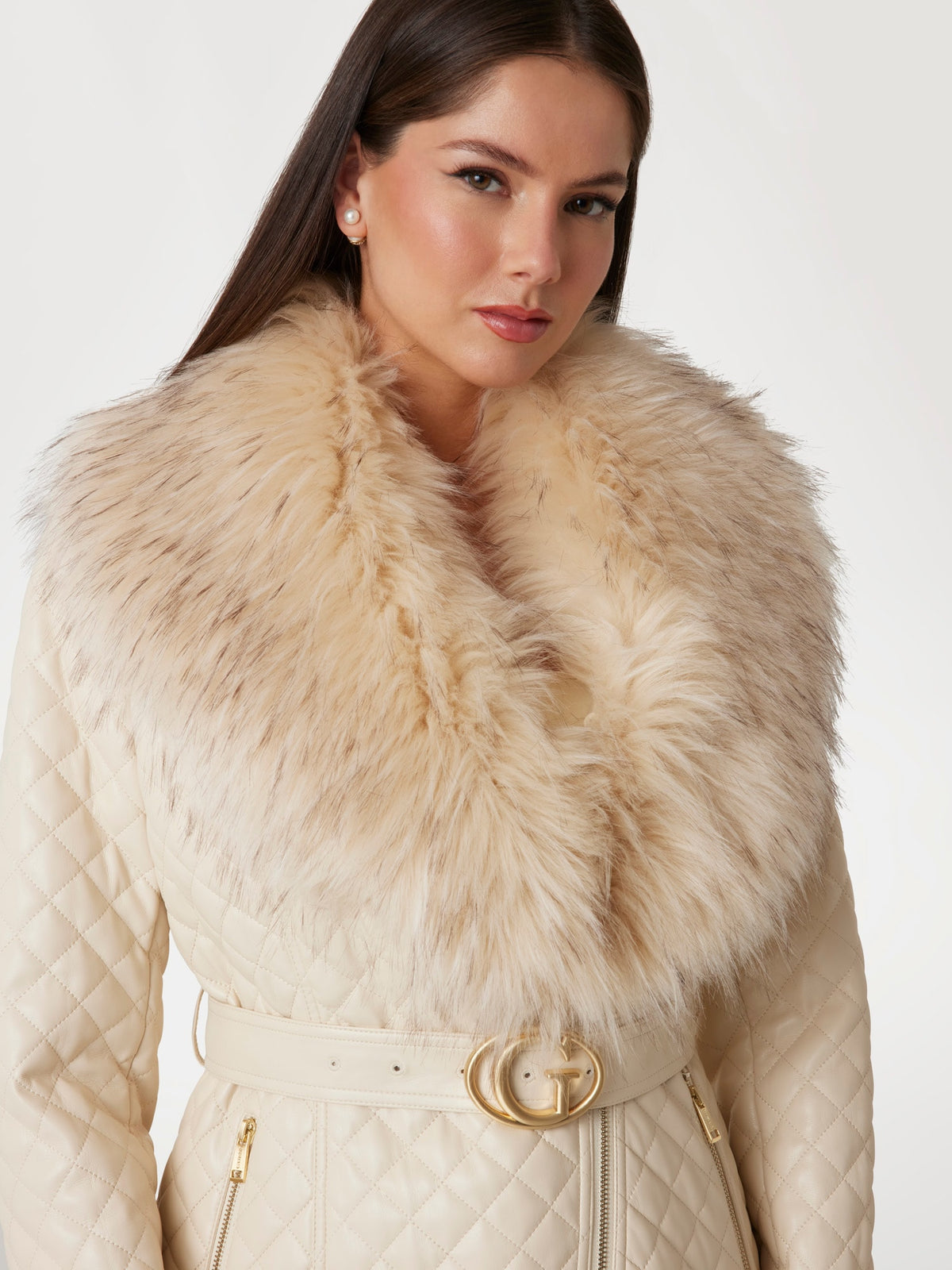 Faux-leather quilted coat