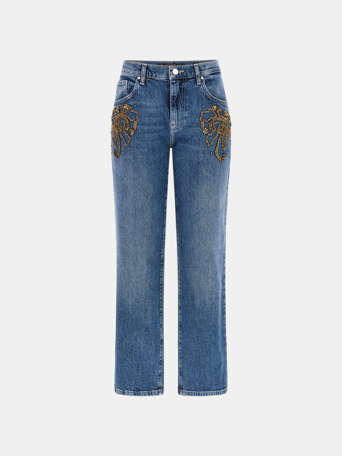 Beads straight denim pant