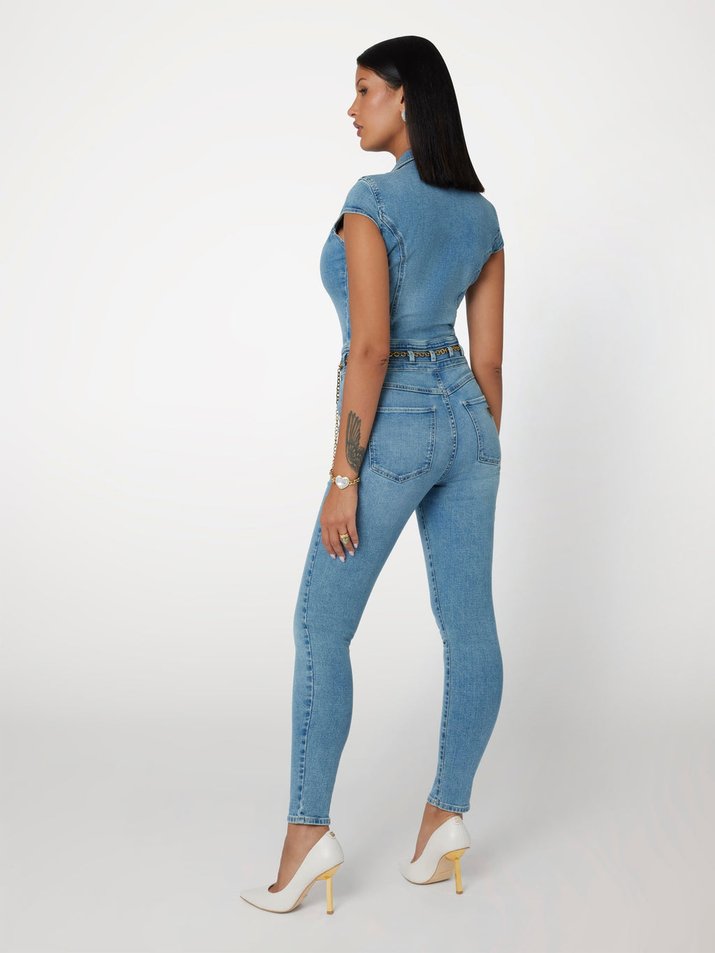 Skinny fit denim jumpsuit