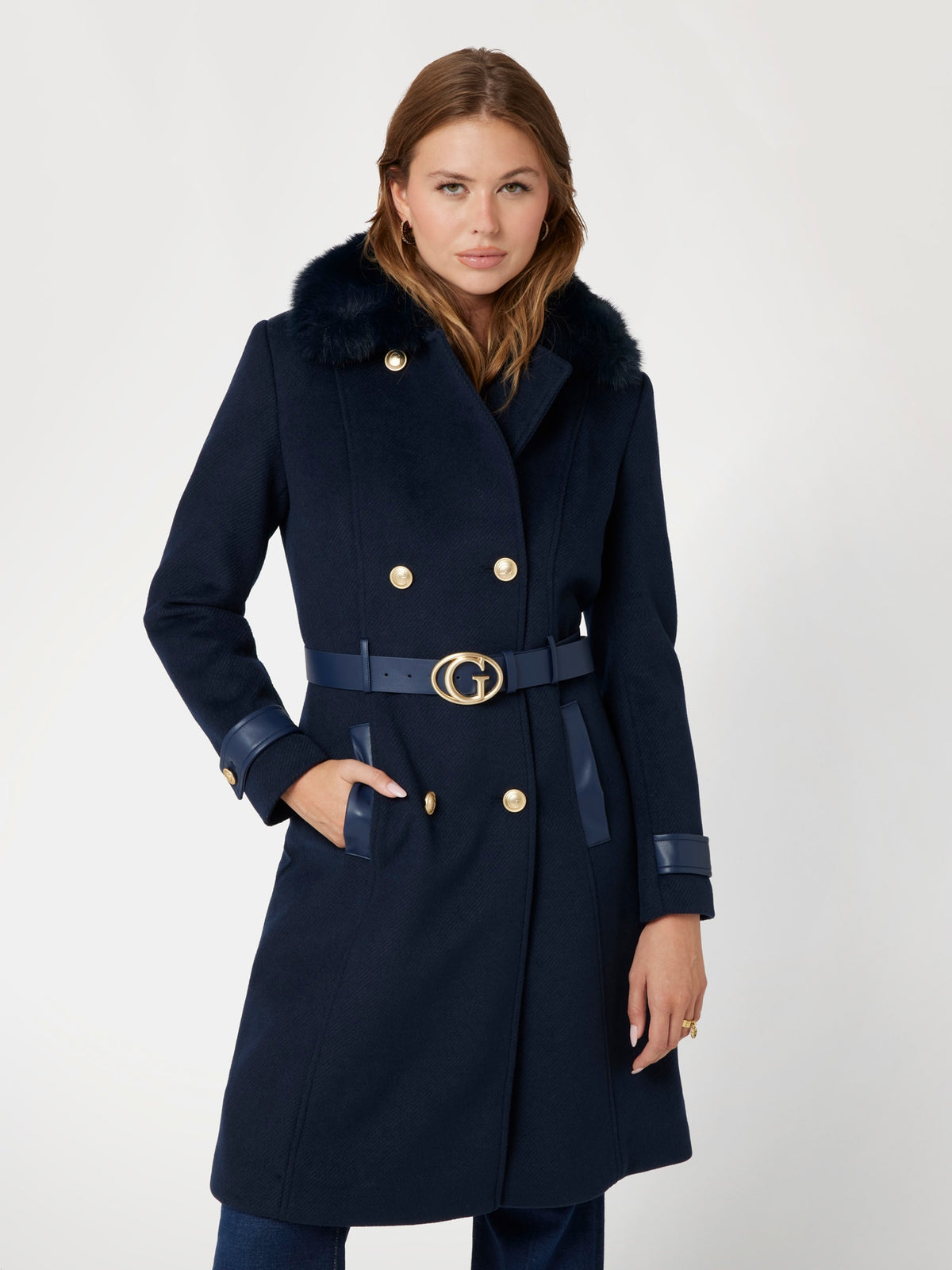 Faux fur collar coat