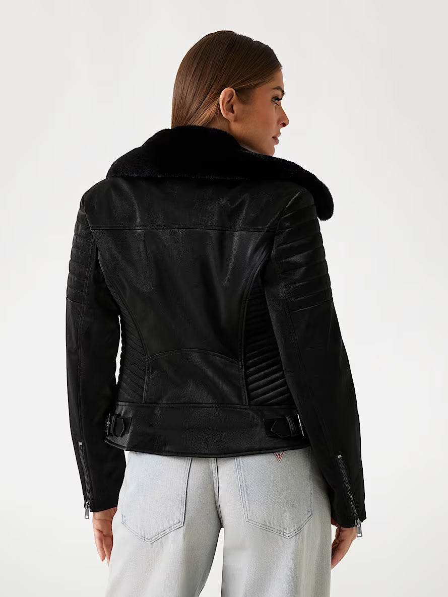 Faux-leather biker jacket