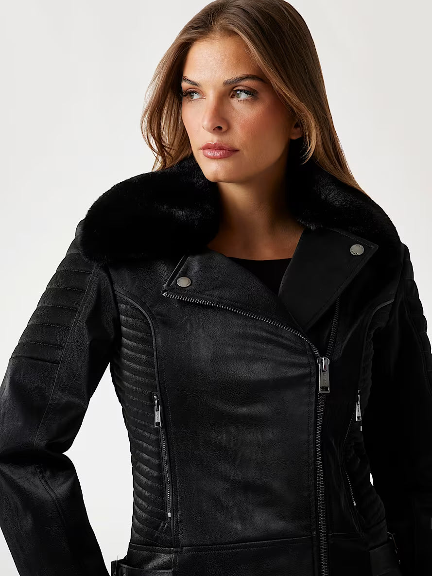 Faux-leather biker jacket