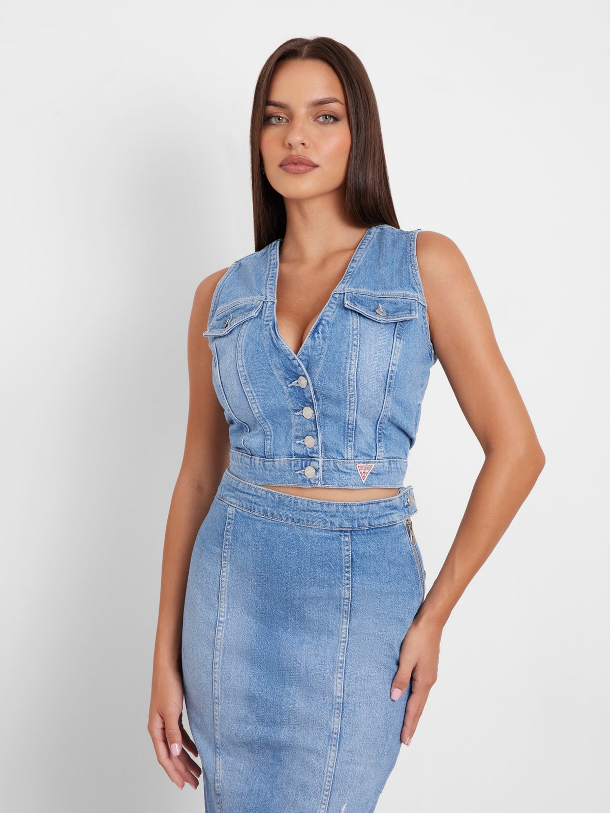Cropped denim vest