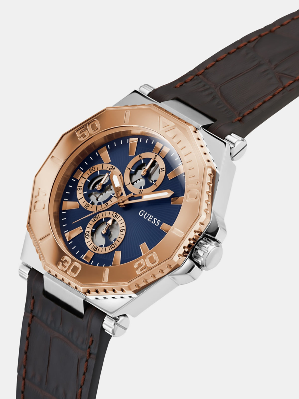 Multi-function watch in genuine leather