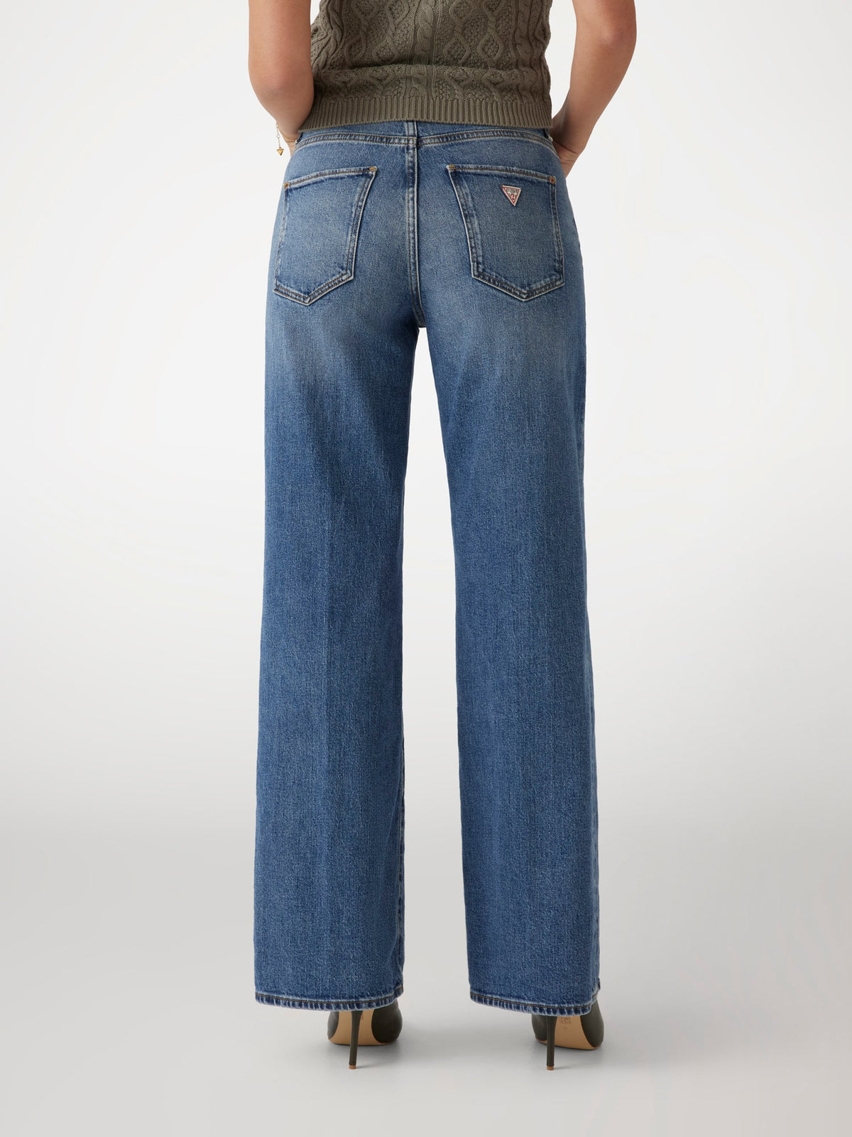 Mid rise wide leg denim pant