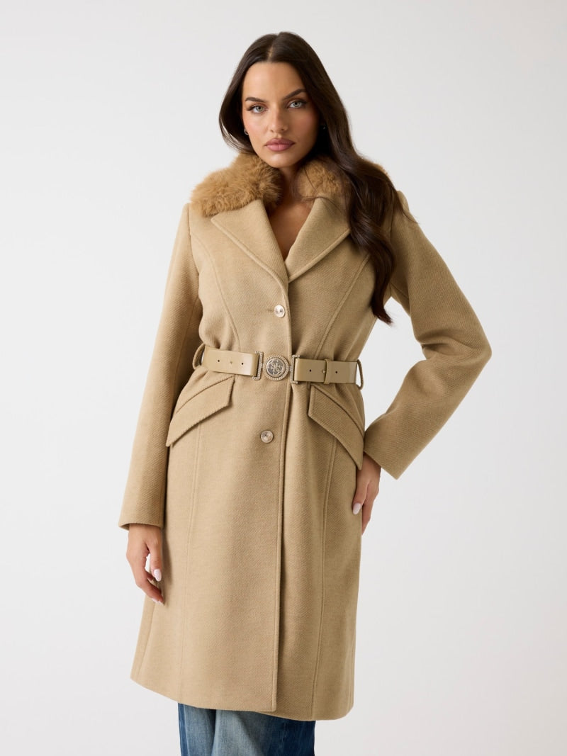 Wool-blend belted coat
