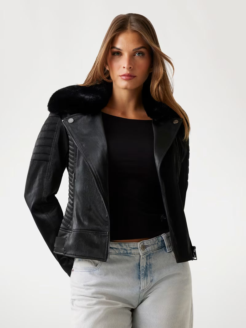Faux-leather biker jacket