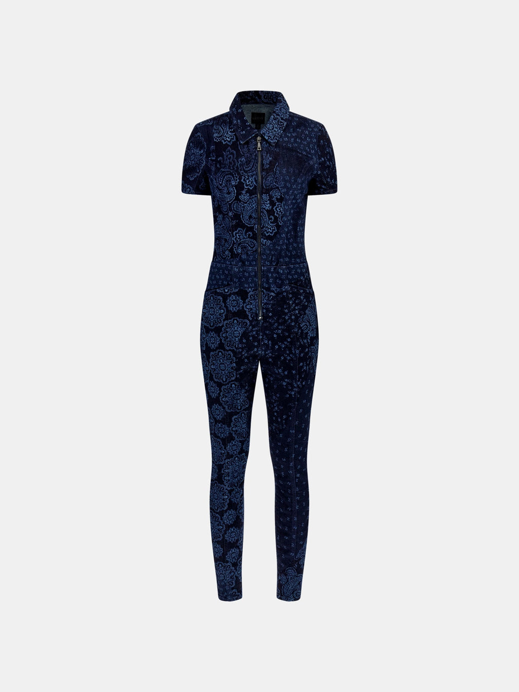 Paisley print denim jumpsuit