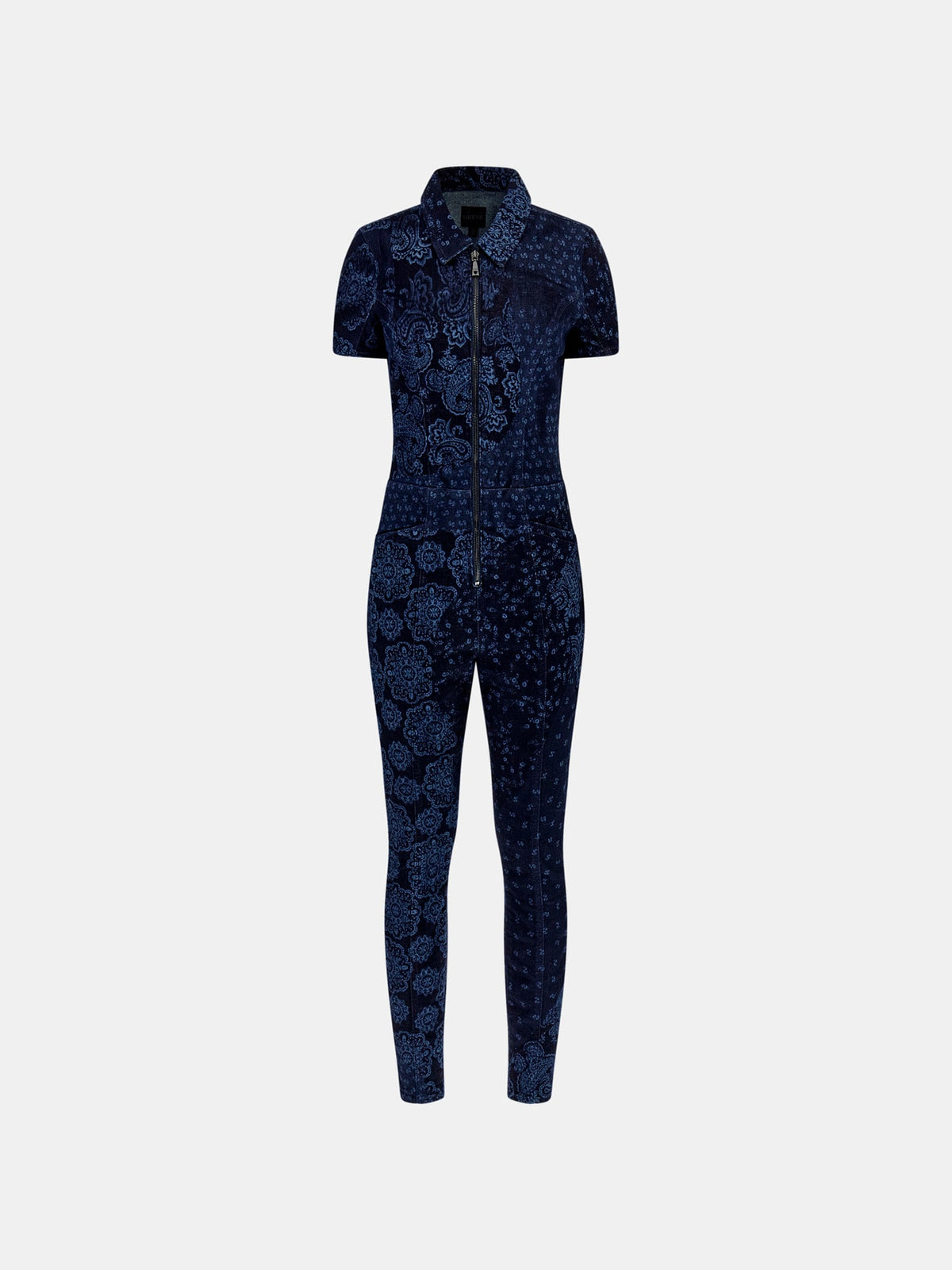 Paisley print denim jumpsuit
